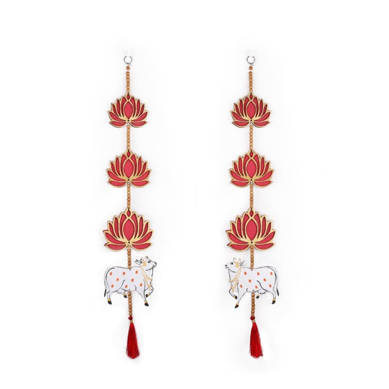 Handcrafted Wooden Lotus and Cow Thoranam