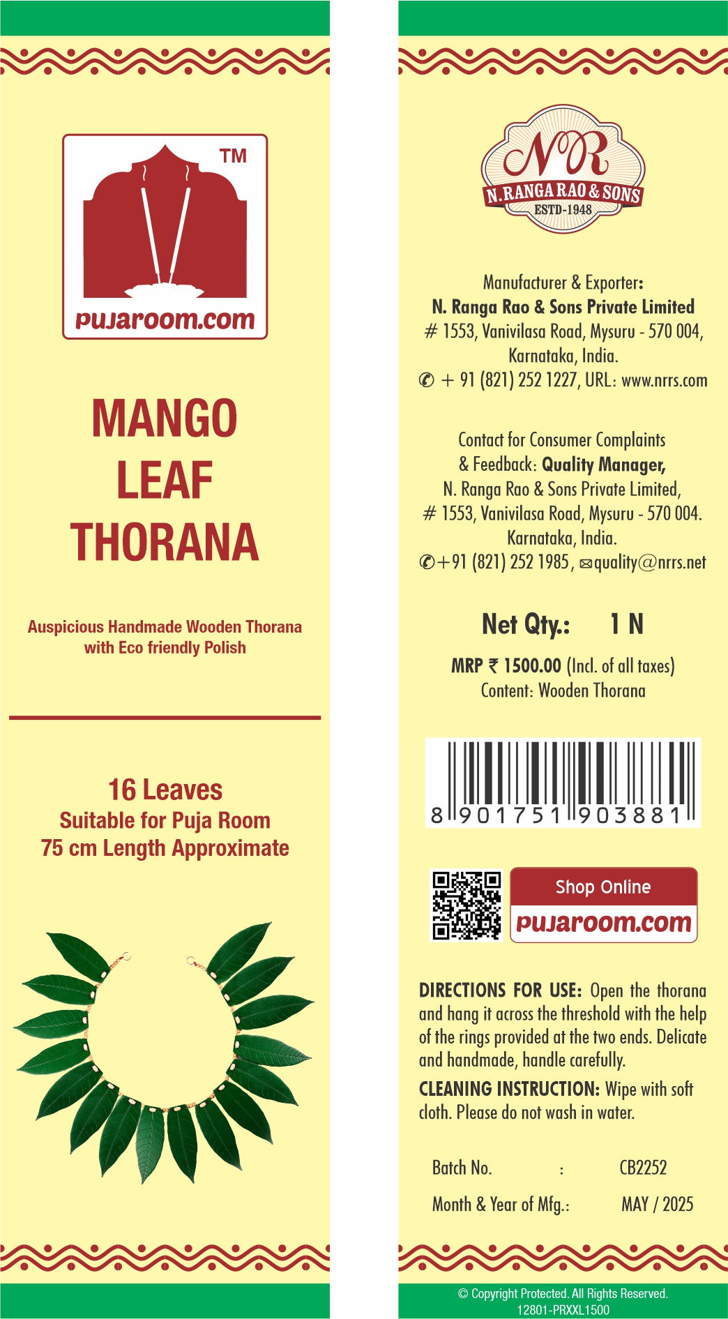 Mango Leaf Thorana - 16 Leaves